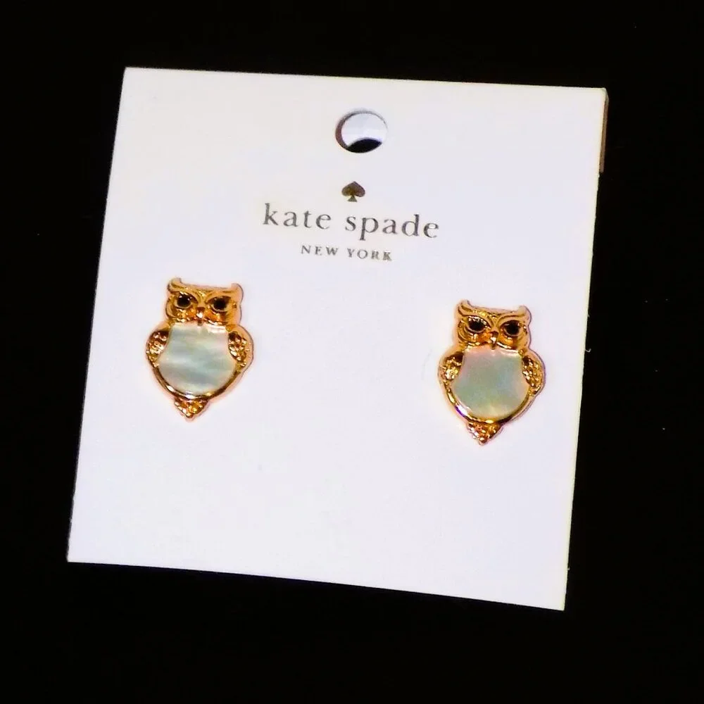 New Kate Spade Into The Woods Mother of Pearl Owl Stud Earrings - Picture 1 of 3